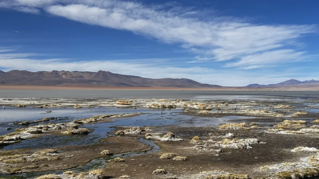 Baignade dans les thermes de Polques au milieu du désert du Sud Lípez, Bolivie