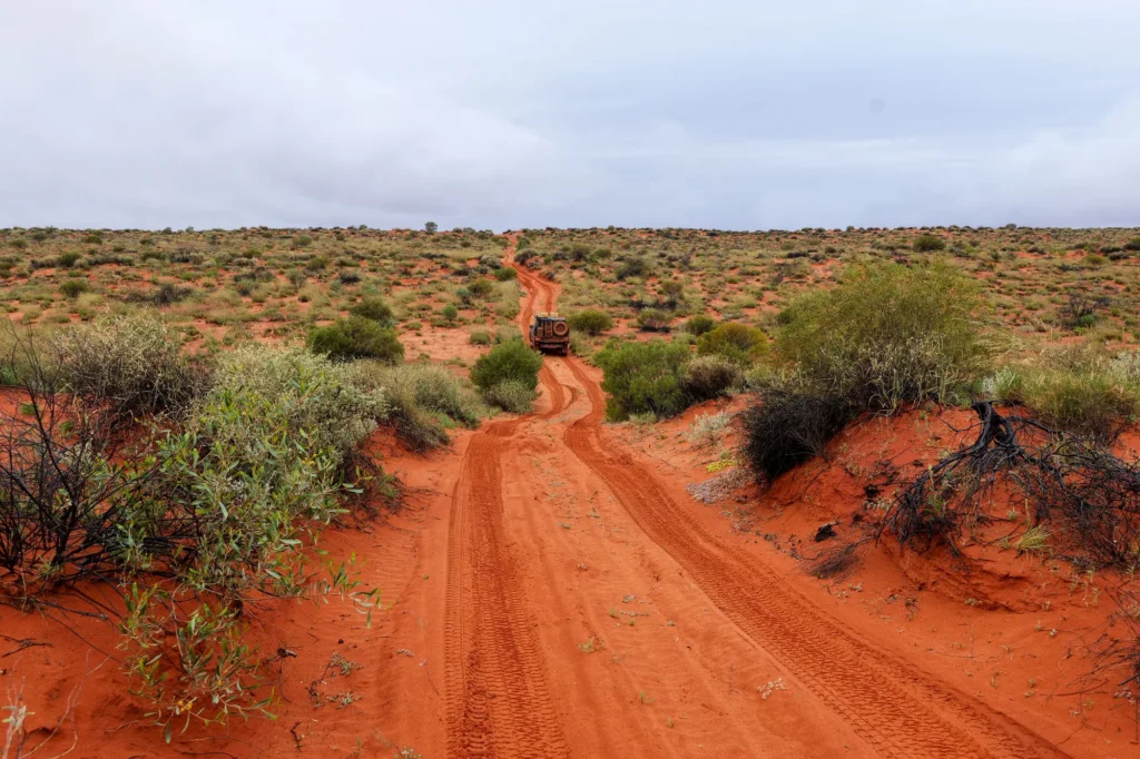 Road trip en 4x4 sur une piste de sable rouge dans l'outback australien